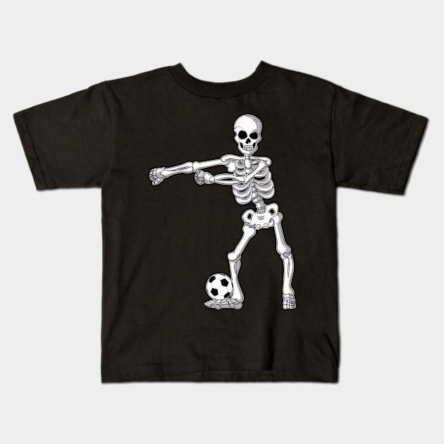 Flossing Skeleton Soccer Funny Halloween Kids T-Shirt by trendingoriginals